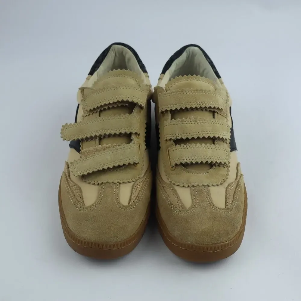 Dolce Vita Dolen Sneaker Sand Black Suede Leather Hook & Loop Straps Size 7.5
